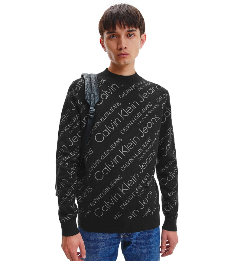 Calvin Klein Sweatshirt emoldado emendado Pescoço Preto da tripulação 