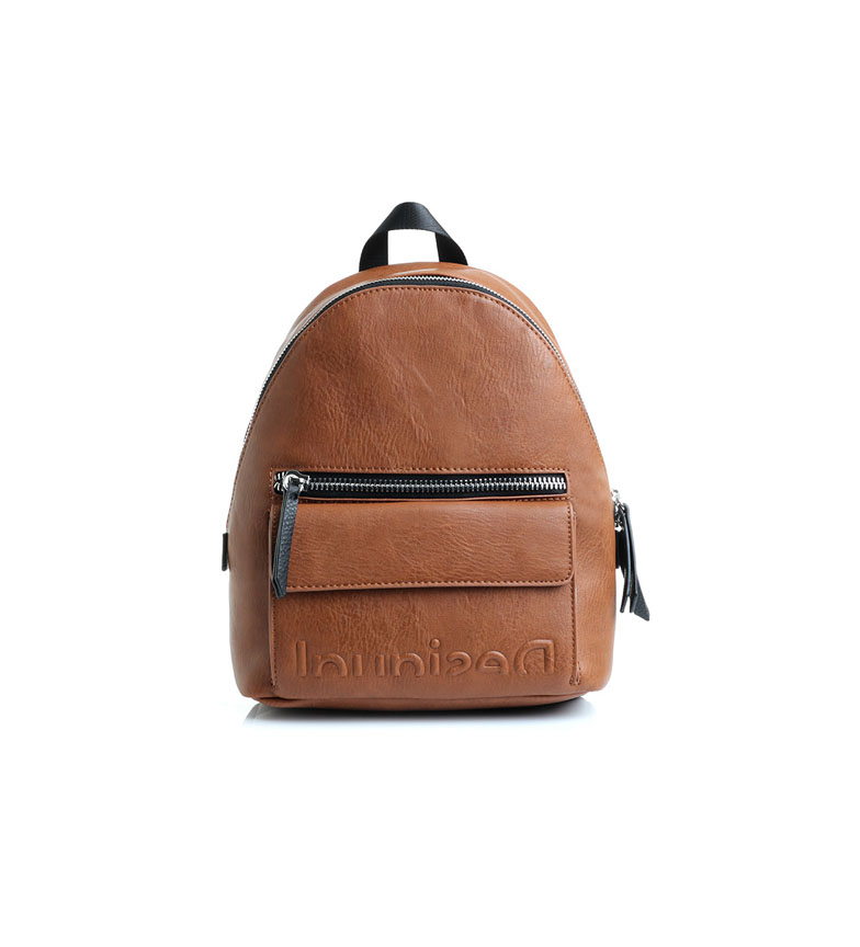 Desigual Embossed Half Mombasa mini brown backpack - 22.7x11x29cm 