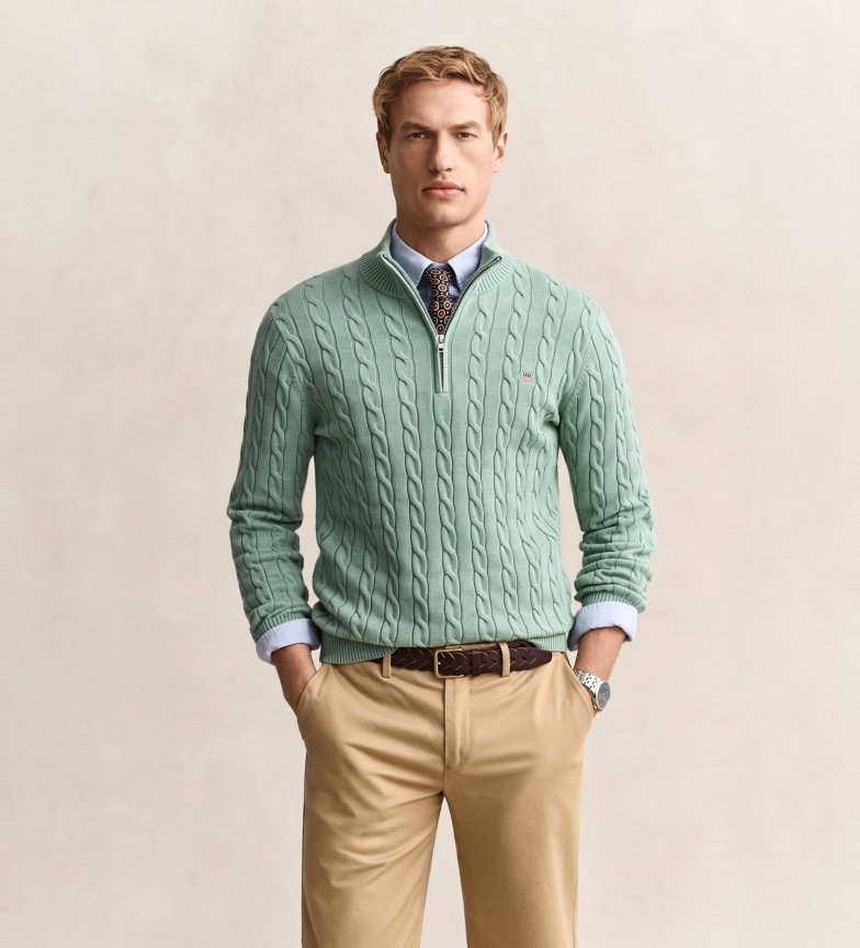 Trend Saldi Moda Gant Maglione a trecce con mezza zip verde chiaro - Esdemarca Store ...