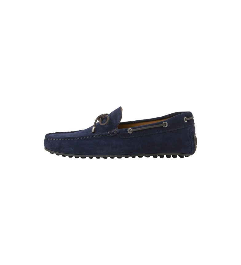 HACKETT Suede Leather Loafers Navy Driver - ESD Store fashion, footwear ...