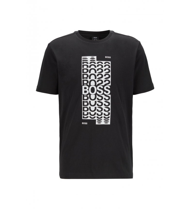 BOSS T-Shirt de Algodão Regular Fit com logótipo em camadas preto
