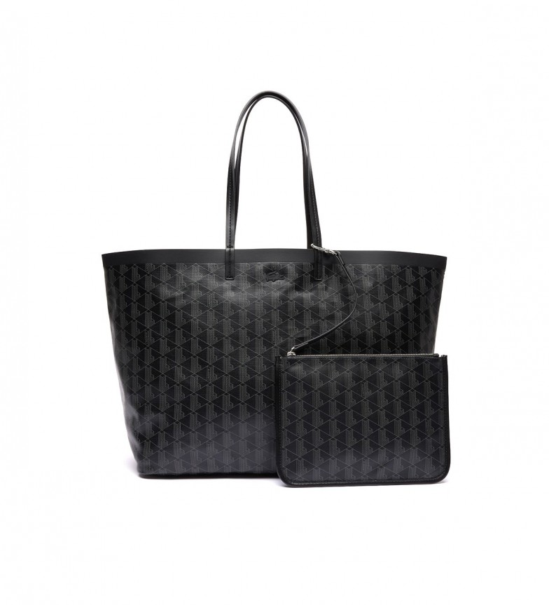 Lacoste Zely large tote bag in black monogrammed coated canvas