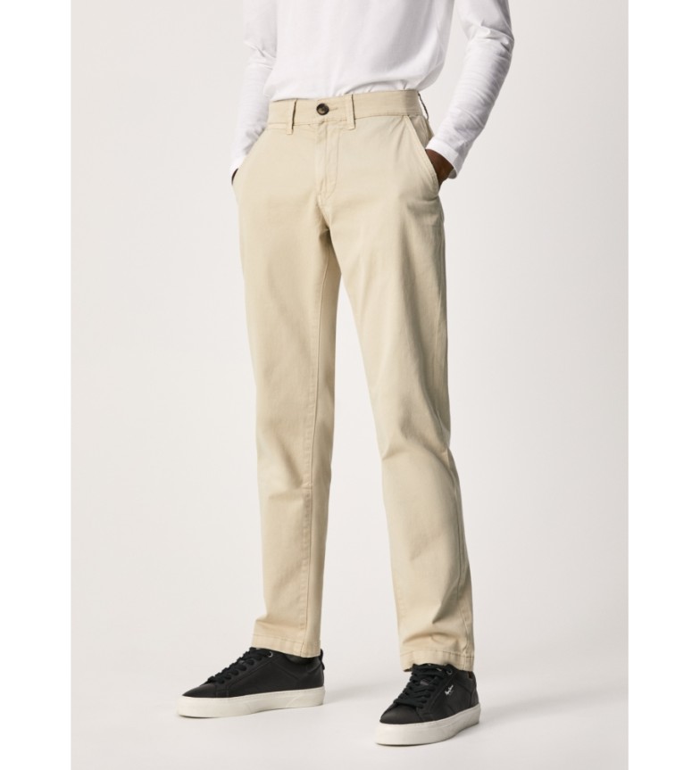 Pepe Jeans Sloane beige elastic trousers - ESD Store fashion, footwear ...