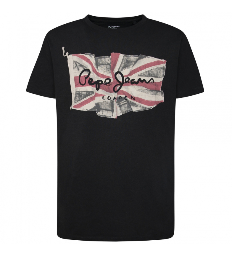 Pepe Jeans T-shirt con logo bandiera nera
