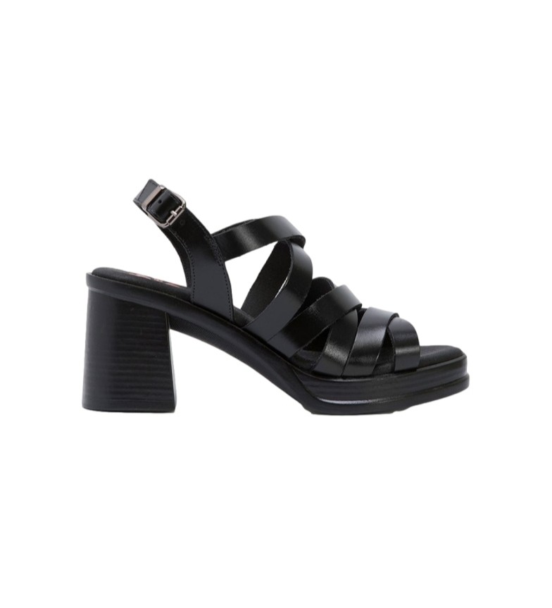 porronet Nerea black leather sandals -Height 8cm wedge - ESD Store ...