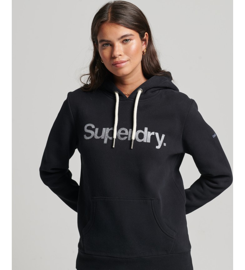 Superdry Organic cotton hooded sweatshirt with logo Core black