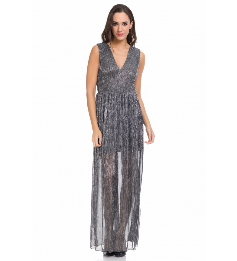 Tantra Vestido Largo Metalizado Plisado Plata fvgyYb6I7m