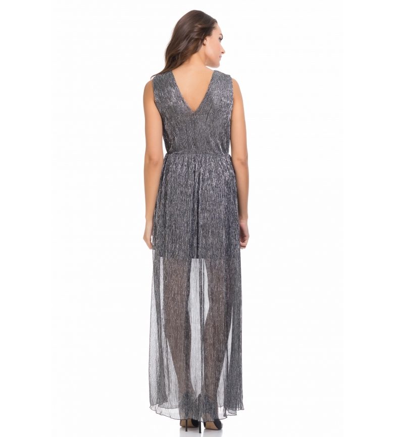 Tantra Vestido Largo Metalizado Plisado Plata fvgyYb6I7m