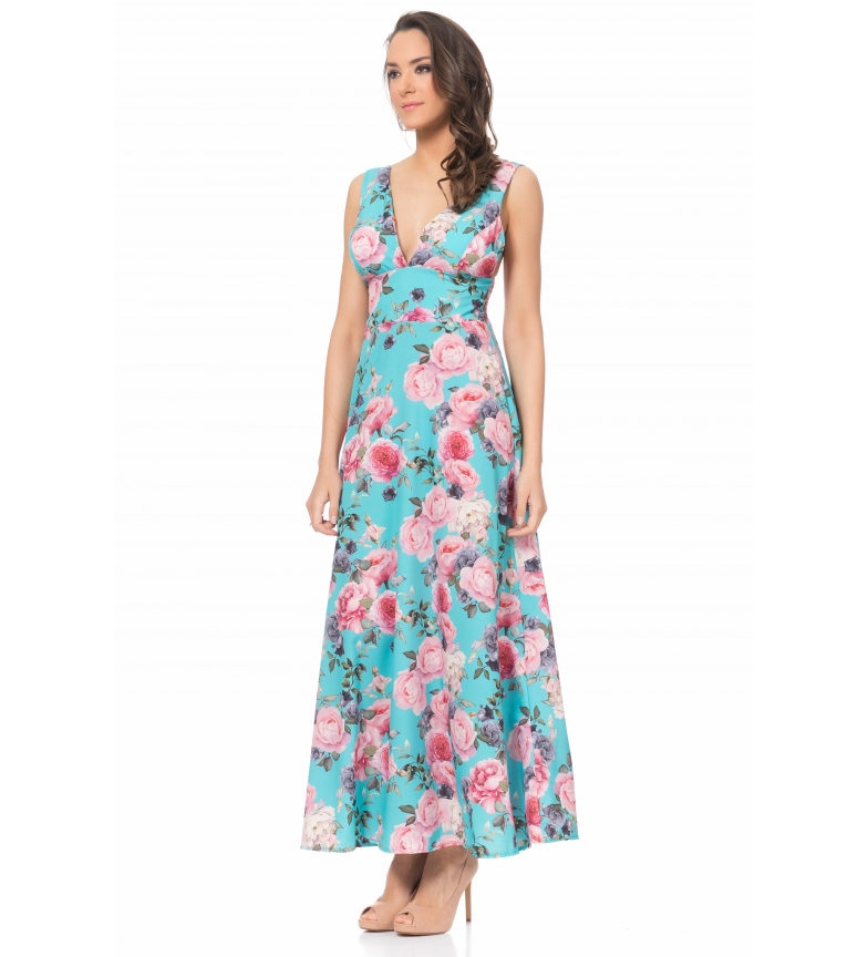 De Vestido Flores Tantra Azul Largo GVqUzMSp