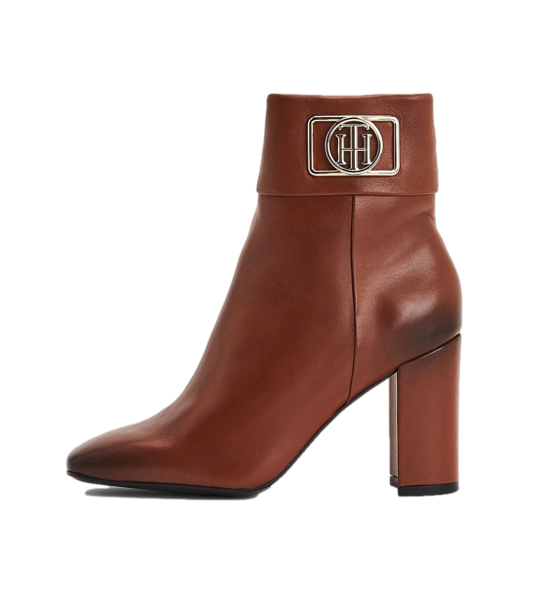 Tommy Hilfiger Leather ankle boots Hardware Square Toe Heel brown -Heel height:8,8cm