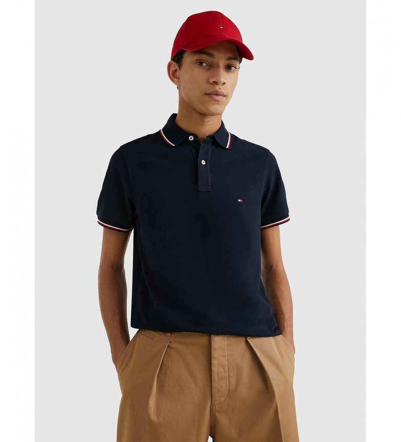 TOMMY HILFIGER - Men's slim polo shirt with contrasting profiles - navy -  MW0MW13080DW5